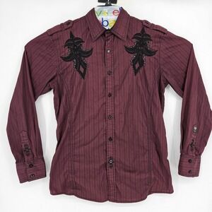 Roar Shirt Mens Medium Embroidered Button Up Western Goth Long Sleeve Grunge